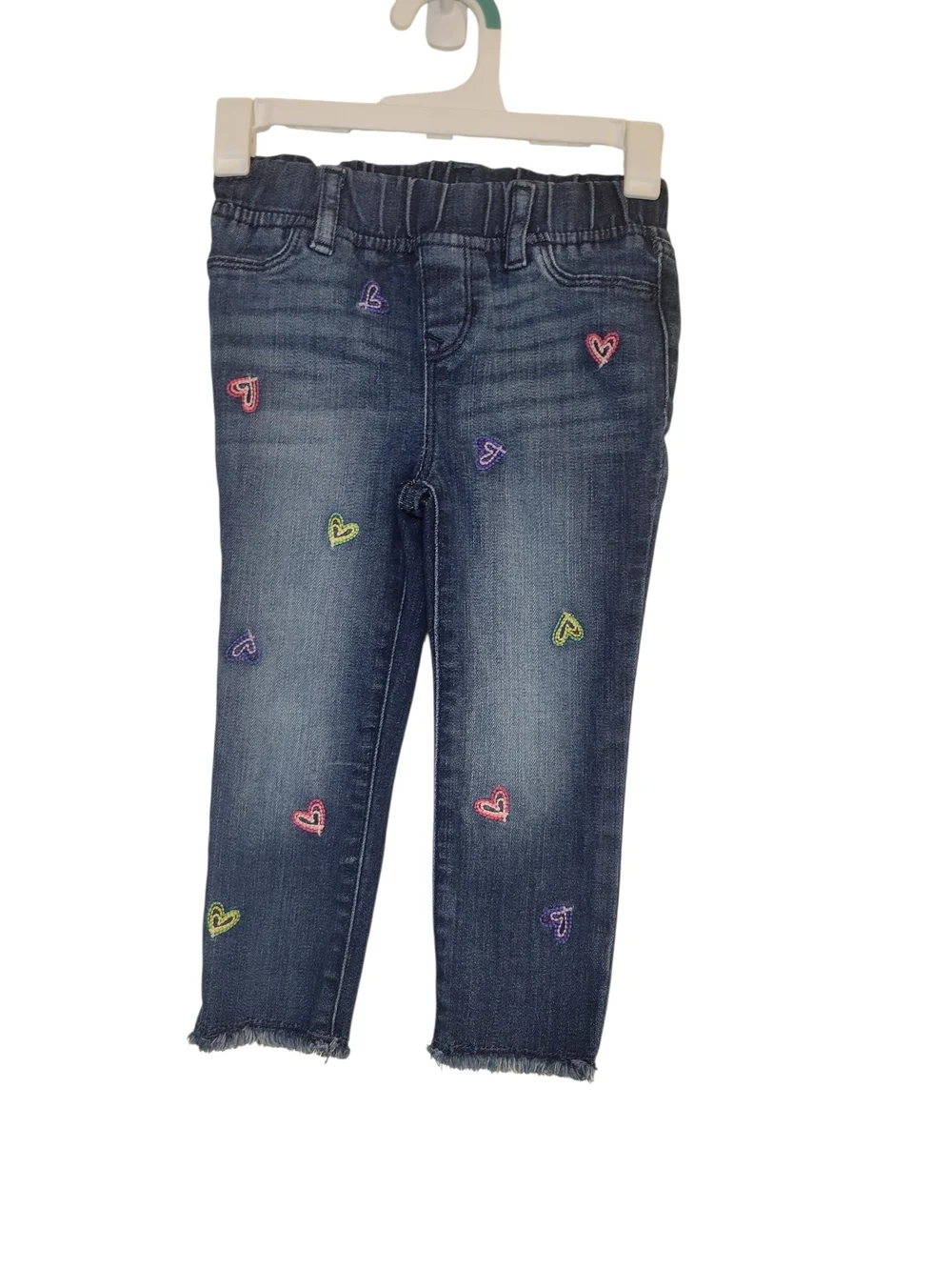 GAP Girls Dark Wash Denim Jeans with Colorful Heart Embroidery